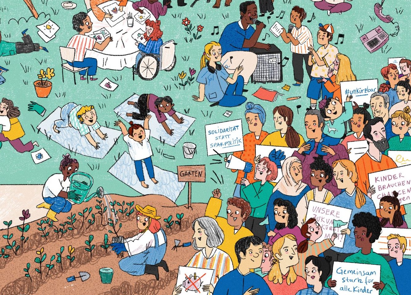 Die Projekte und Geschichte des Kinderschutzbundes Berlin in einem Bild.