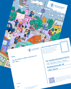 Die Vorder- und Rückseite der Postkarte