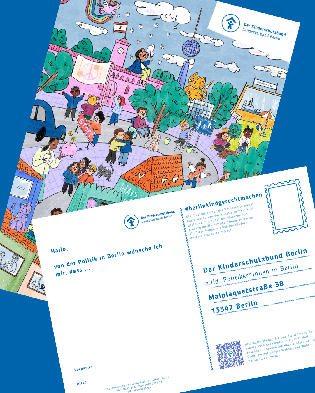Die Vorder- und Rückseite der Postkarte